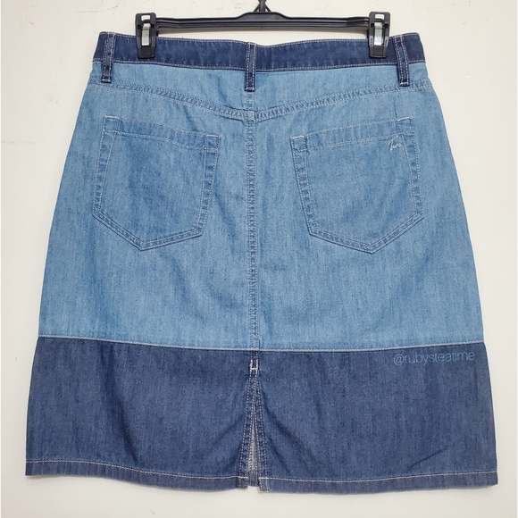 TWO BY VINCE CAMUTO Patchwork Colorblock Pencil Denim Skirt, NWT - Picture 4 of 8